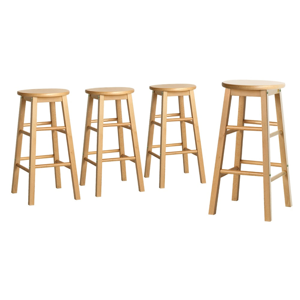 Artiss 4x Bar Stools Round Chairs Wooden Nature-0