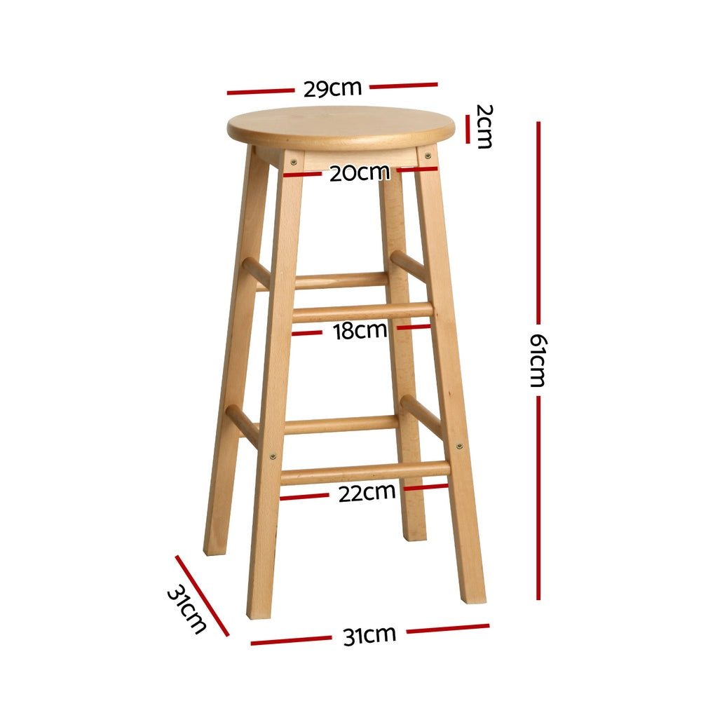 Artiss 4x Bar Stools Round Chairs Wooden Nature-1