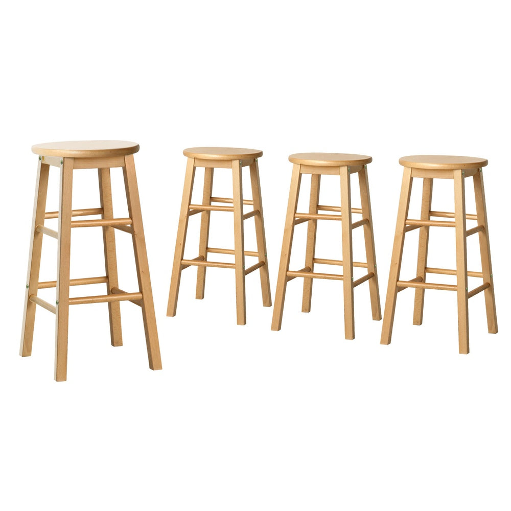 Artiss 4x Bar Stools Round Chairs Wooden Nature-2