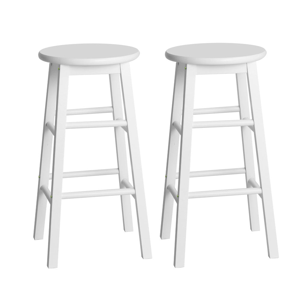 Artiss 2x Bar Stools Round Chairs Wooden White-0