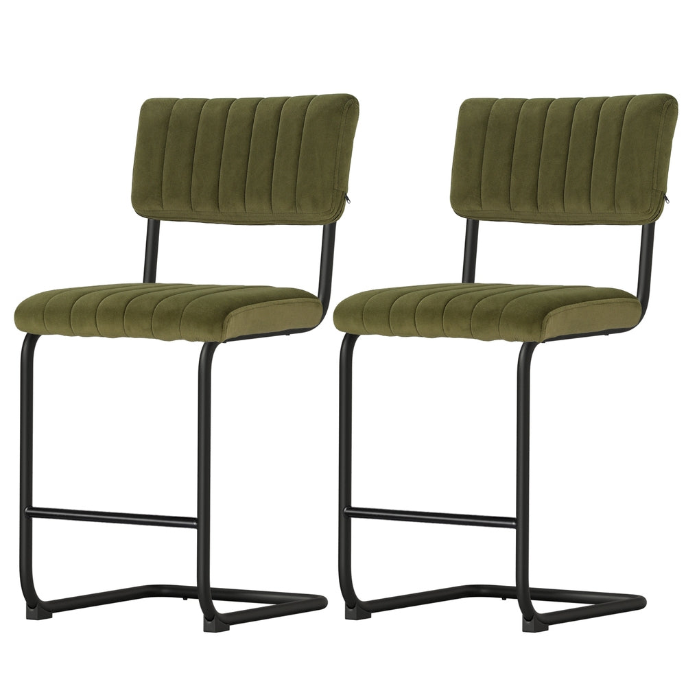 Artiss 2x Bar Stools Velvet Chairs Green-2