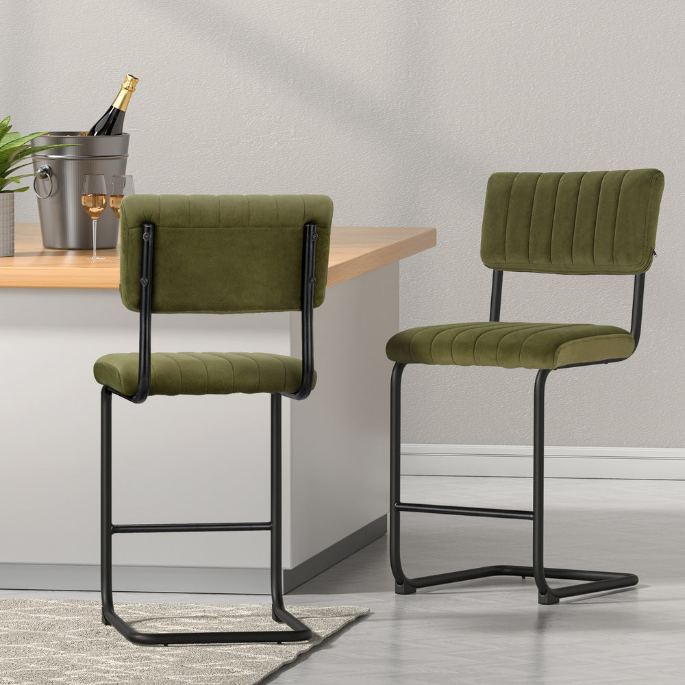 Artiss 2x Bar Stools Velvet Chairs Green-6