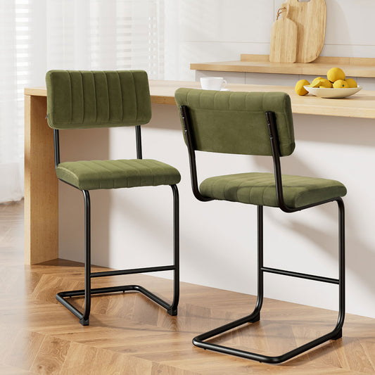 Artiss 2x Bar Stools Velvet Chairs Green-0