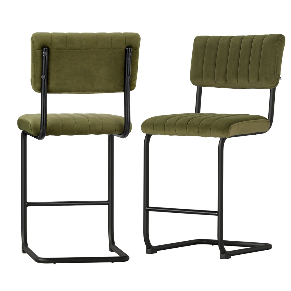 Artiss 2x Bar Stools Velvet Chairs Green-6