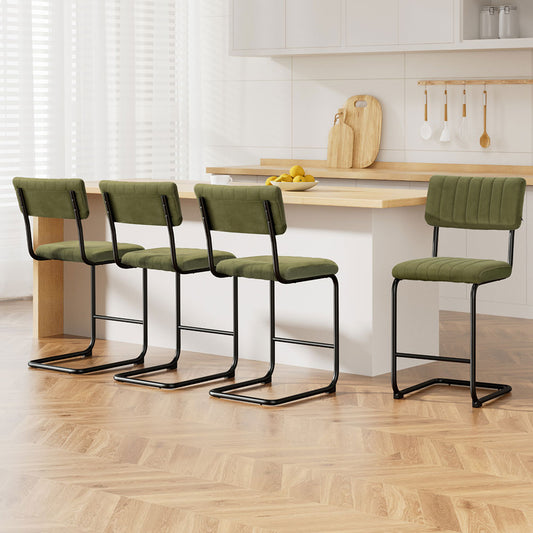 Artiss 4x Bar Stools Velvet Chairs Green-0