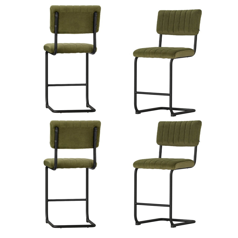 Artiss 4x Bar Stools Velvet Chairs Green-6