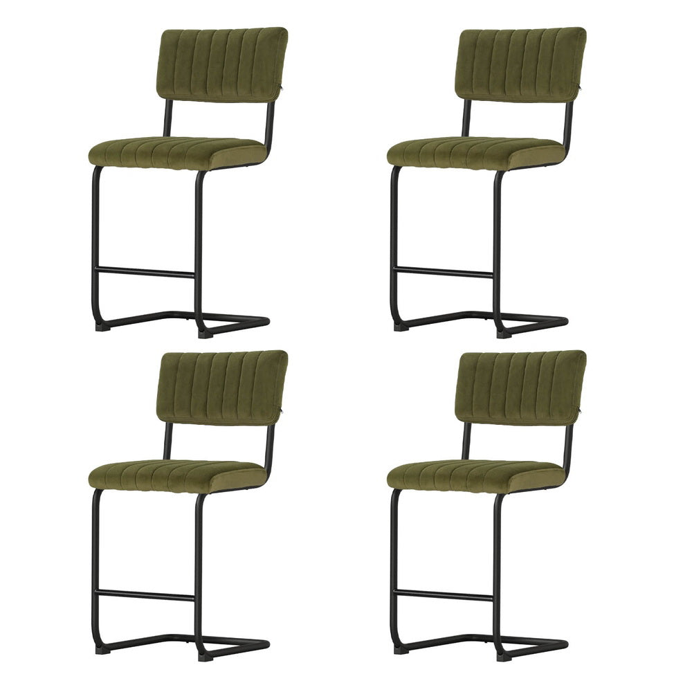 Artiss 4x Bar Stools Velvet Chairs Green-2