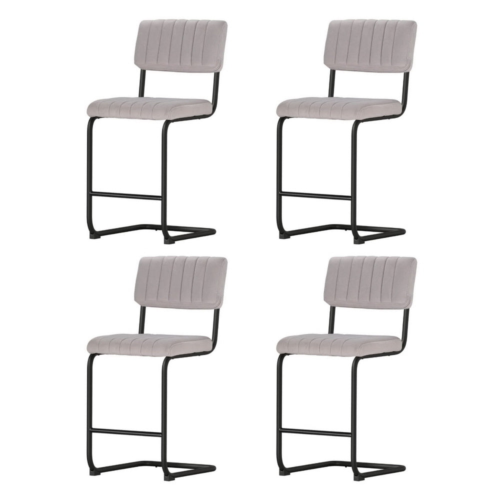 Artiss 4x Bar Stools Velvet Chairs Grey-2