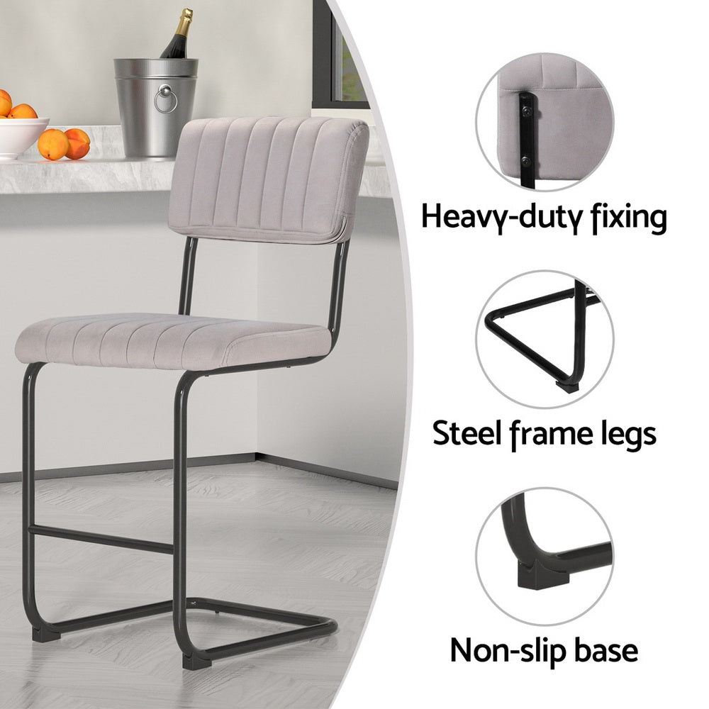 Artiss 4x Bar Stools Velvet Chairs Grey-4