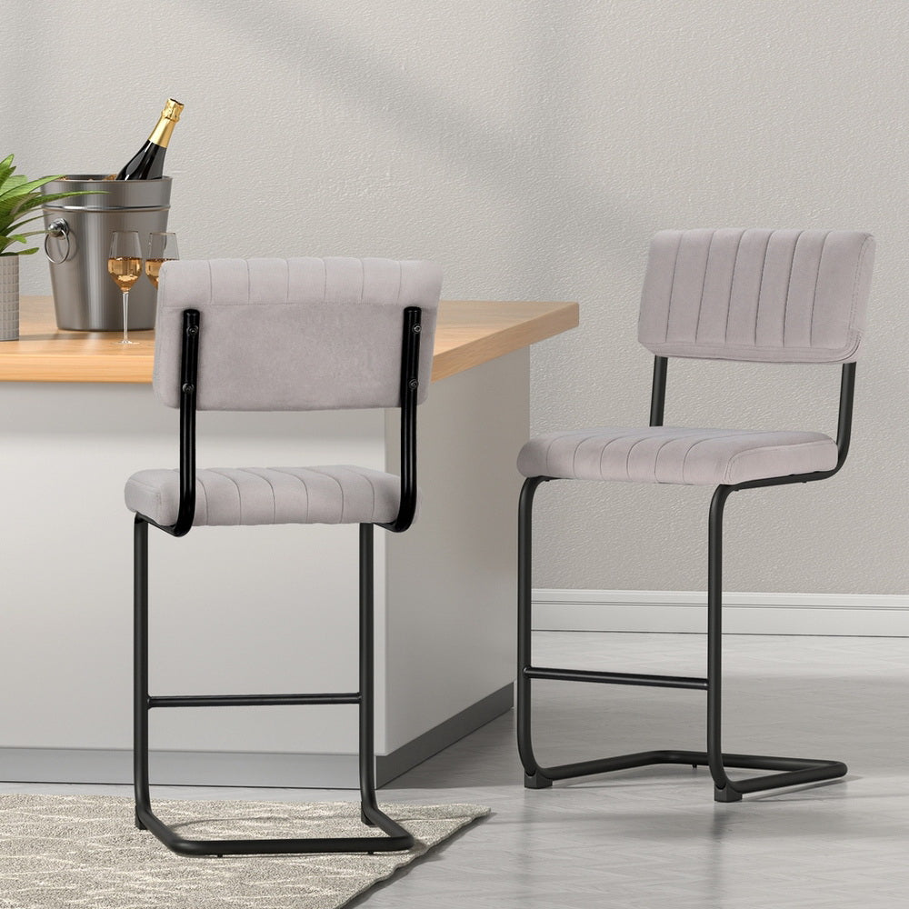 Artiss 4x Bar Stools Velvet Chairs Grey-6