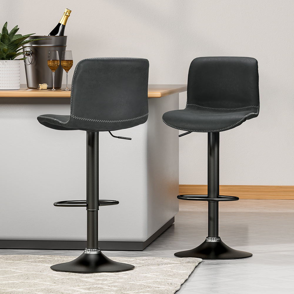 Artiss 2x Bar Stools Kitchen Swivel Bar Stool Gas Lift Chairs Barstools Black-6