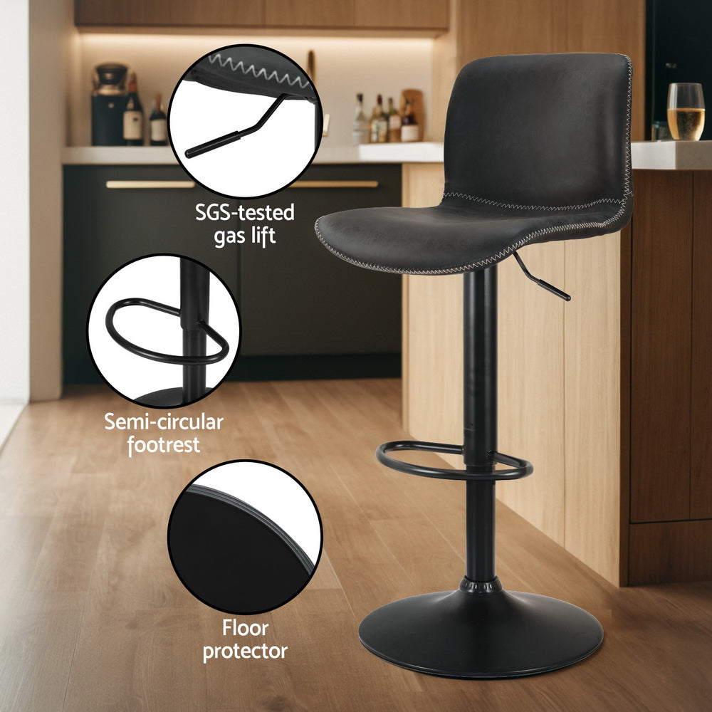 Artiss 2x Bar Stools Kitchen Swivel Bar Stool Gas Lift Chairs Barstools Black-4