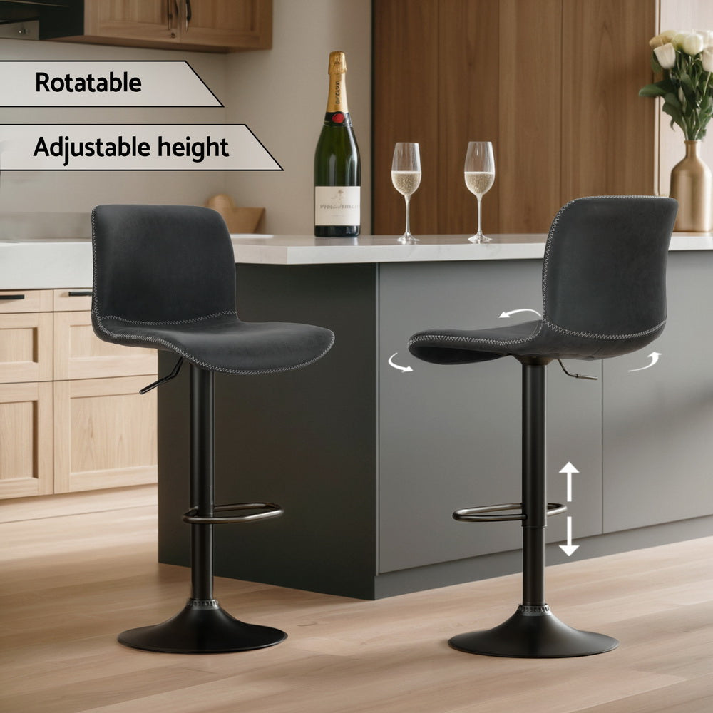 Artiss 2x Bar Stools Kitchen Swivel Bar Stool Gas Lift Chairs Barstools Black-5