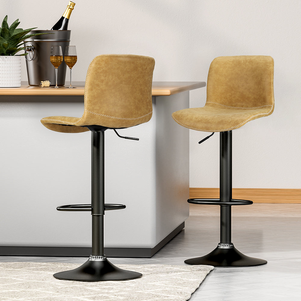 Artiss 2x Bar Stools Kitchen Swivel Bar Stool Gas Lift Chairs Barstools Brown-6