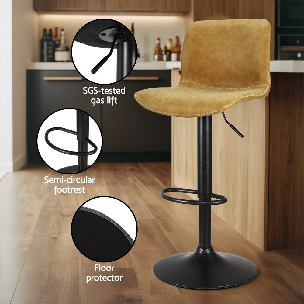 Artiss 2x Bar Stools Kitchen Swivel Bar Stool Gas Lift Chairs Barstools Brown-4