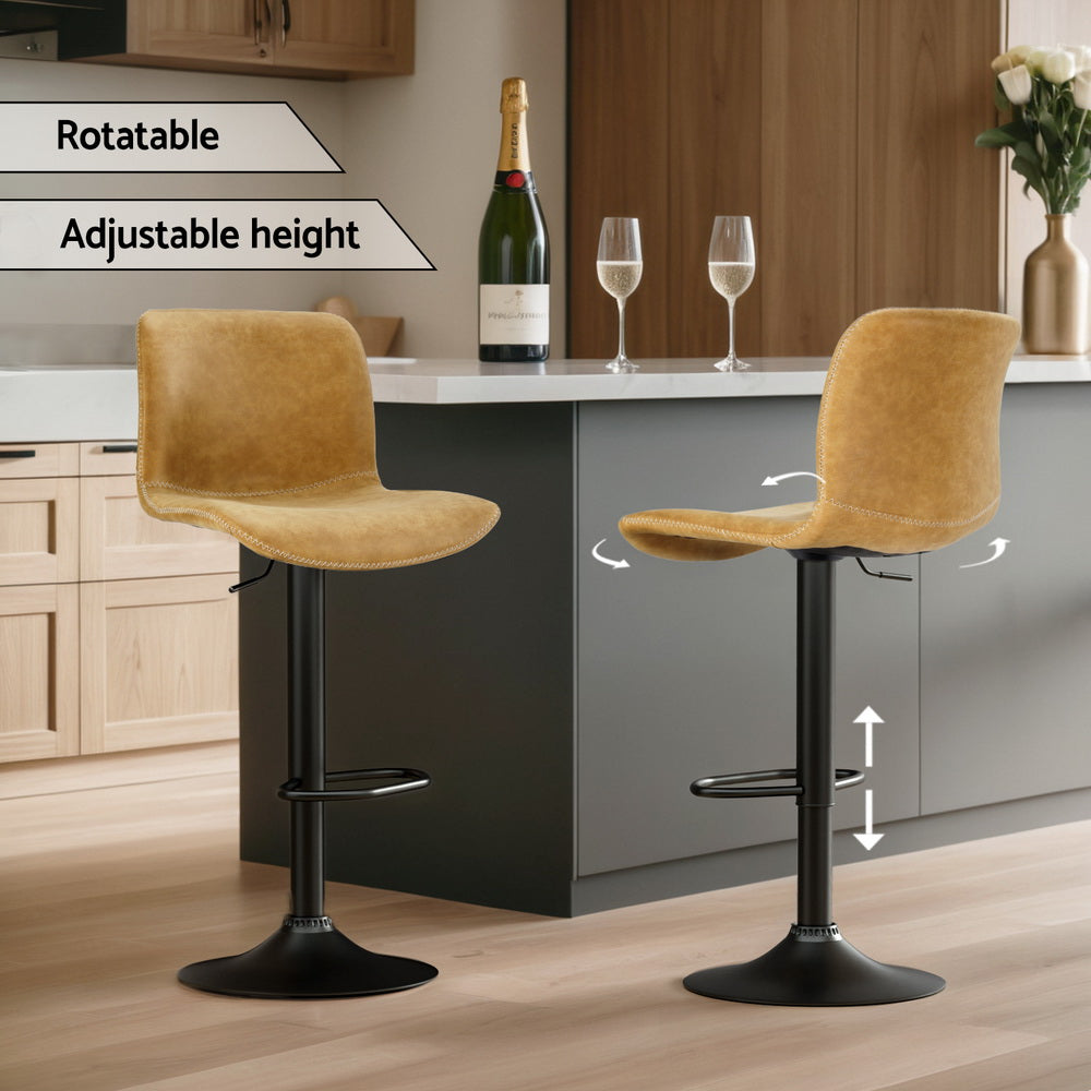 Artiss 2x Bar Stools Kitchen Swivel Bar Stool Gas Lift Chairs Barstools Brown-5