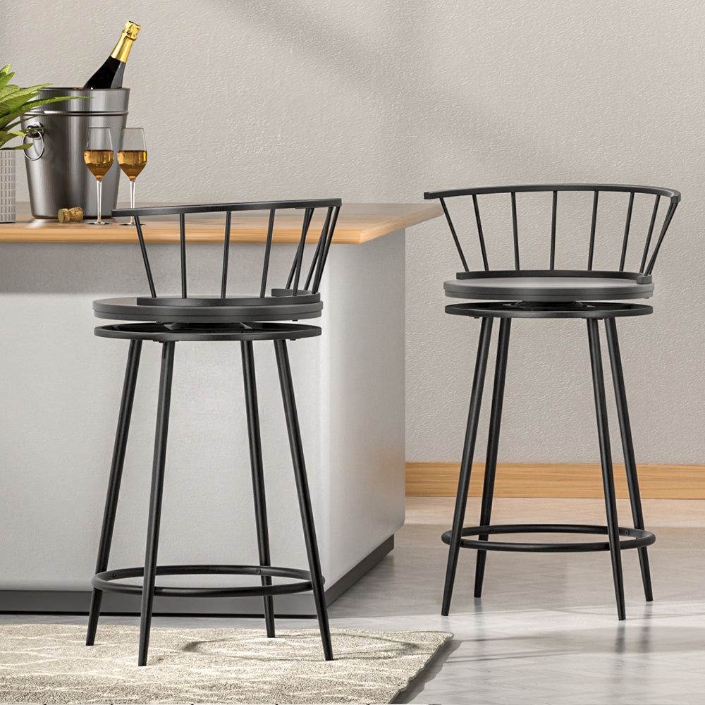 Artiss 2x Bar Stools Swivel Metal Chairs-4