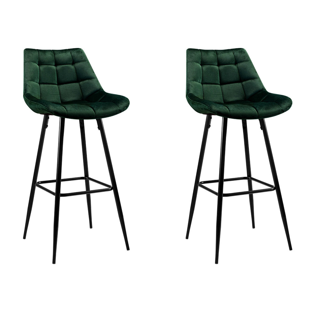 Artiss 2x Bar Stools Velvet Chairs Green-0