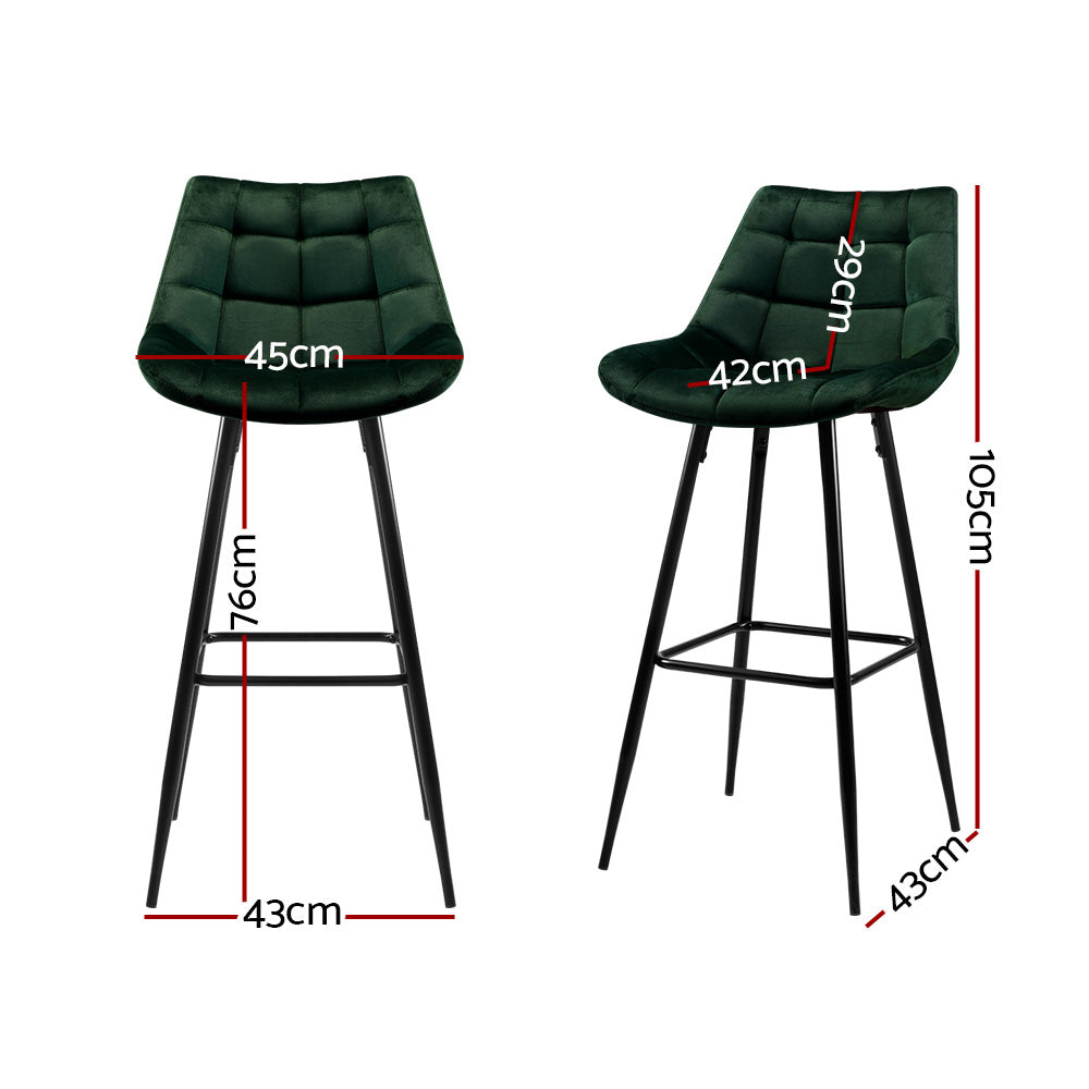 Artiss 2x Bar Stools Velvet Chairs Green-1