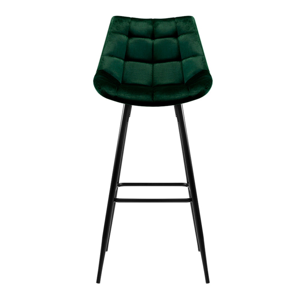 Artiss 2x Bar Stools Velvet Chairs Green-2