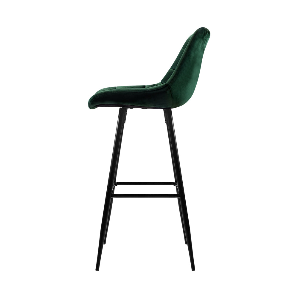 Artiss 2x Bar Stools Velvet Chairs Green-3