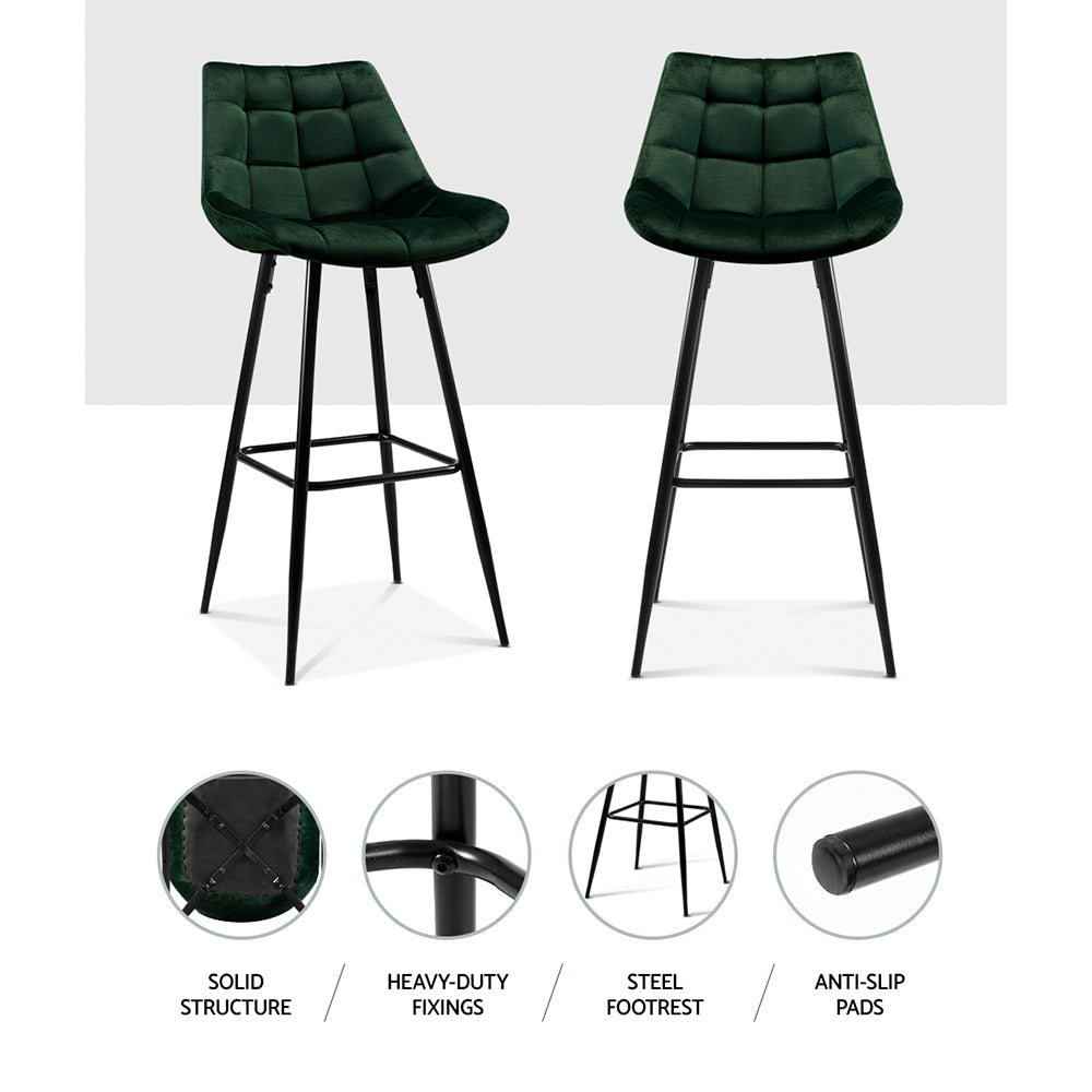 Artiss 2x Bar Stools Velvet Chairs Green-5