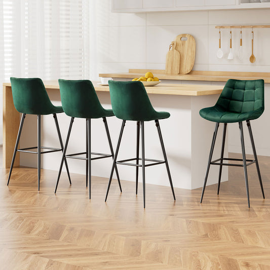 Artiss 4x Bar Stools Velvet Chairs Green-0