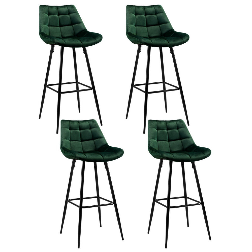 Artiss 4x Bar Stools Velvet Chairs Green-6