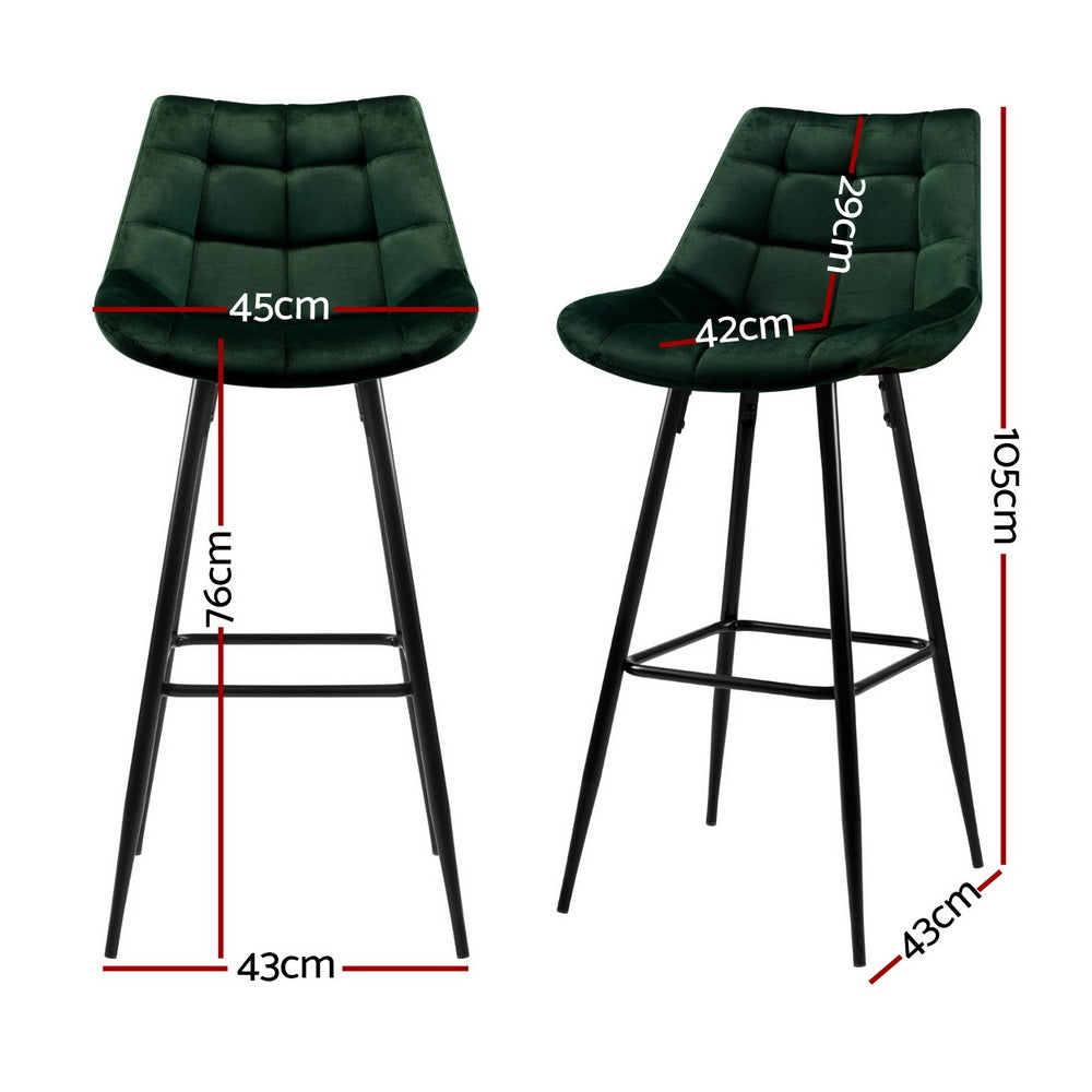 Artiss 4x Bar Stools Velvet Chairs Green-1