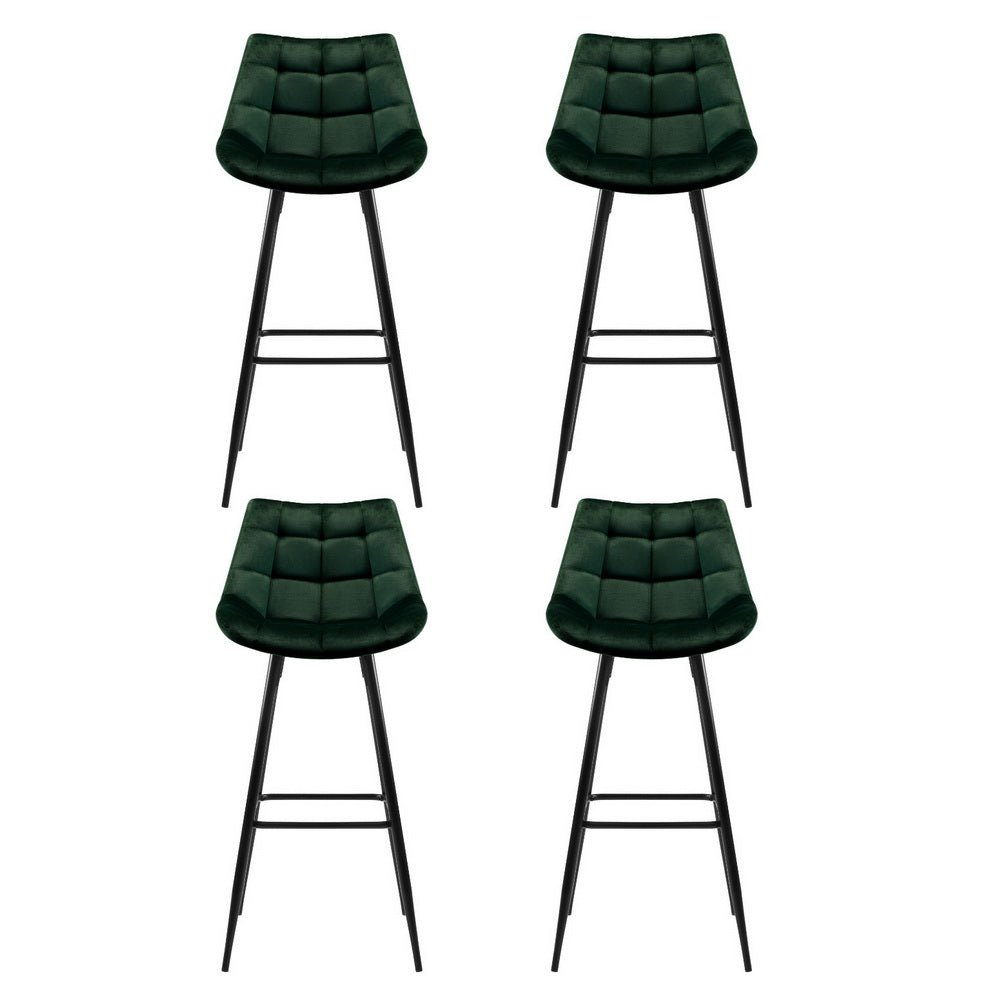 Artiss 4x Bar Stools Velvet Chairs Green-2