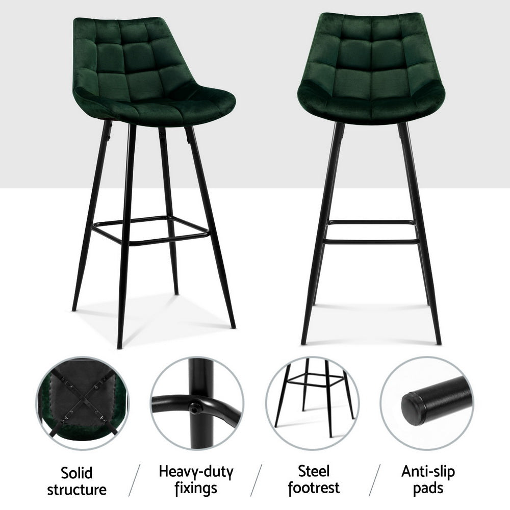 Artiss 4x Bar Stools Velvet Chairs Green-4