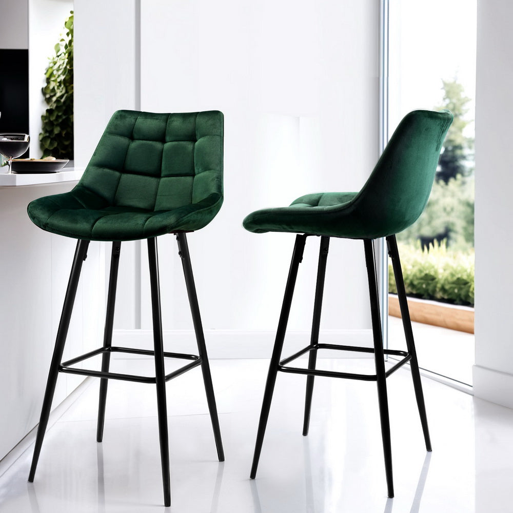 Artiss 4x Bar Stools Velvet Chairs Green-6