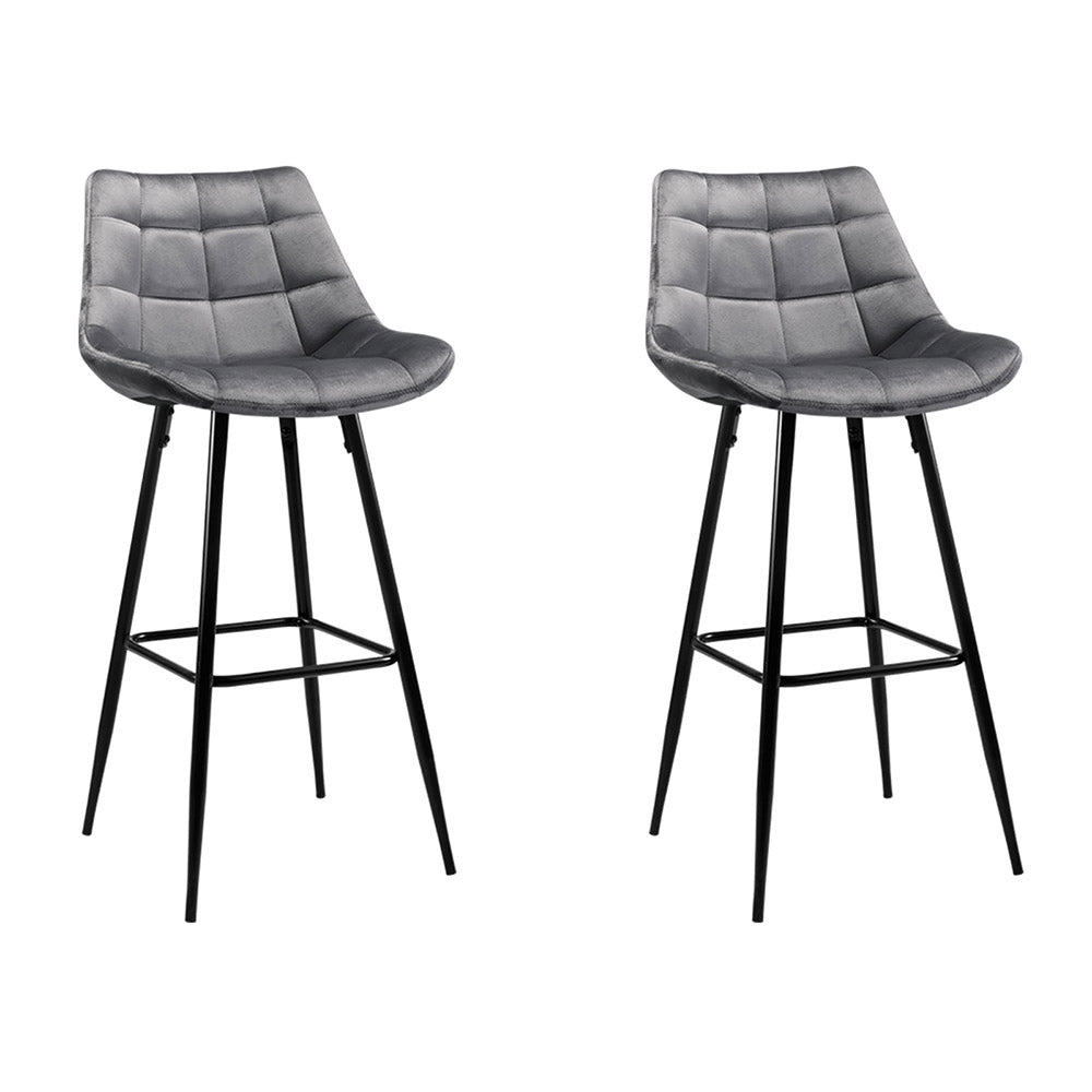 Artiss 2x Bar Stools Velvet Chairs Grey-0