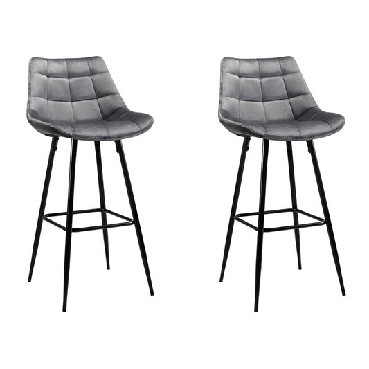 Artiss 2x Bar Stools Velvet Chairs Grey-0