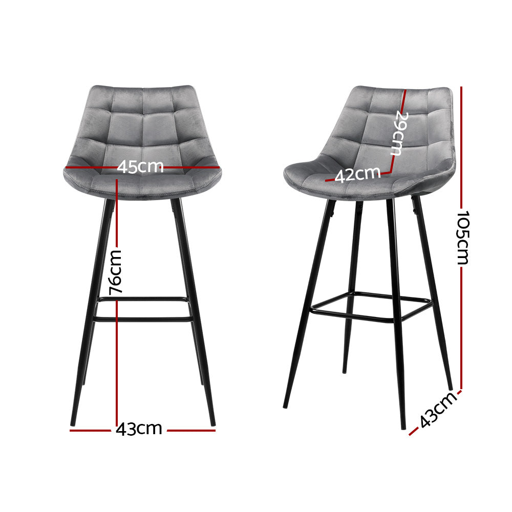 Artiss 2x Bar Stools Velvet Chairs Grey-1