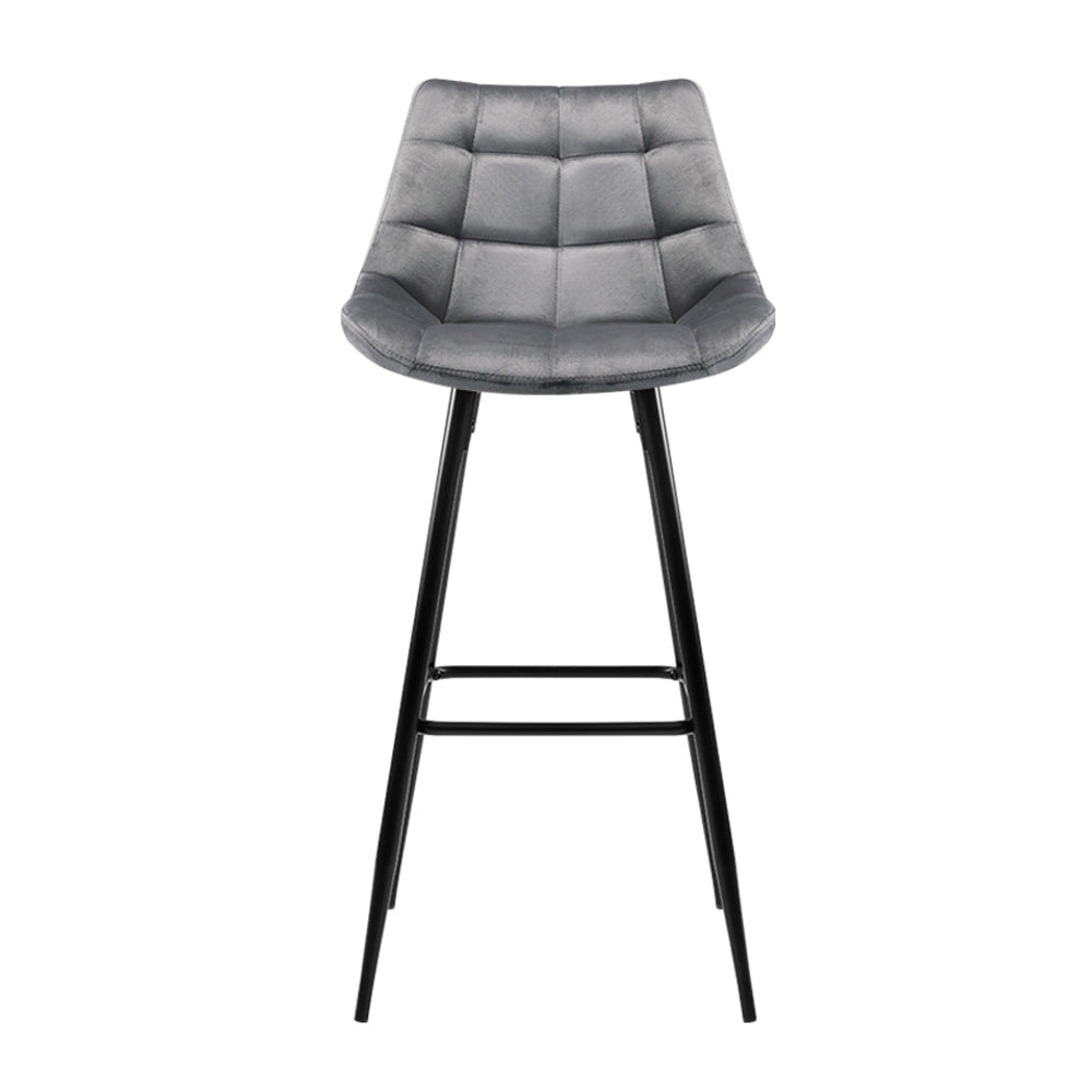 Artiss 2x Bar Stools Velvet Chairs Grey-2