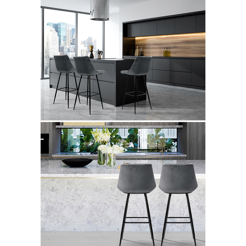 Artiss 2x Bar Stools Velvet Chairs Grey-6