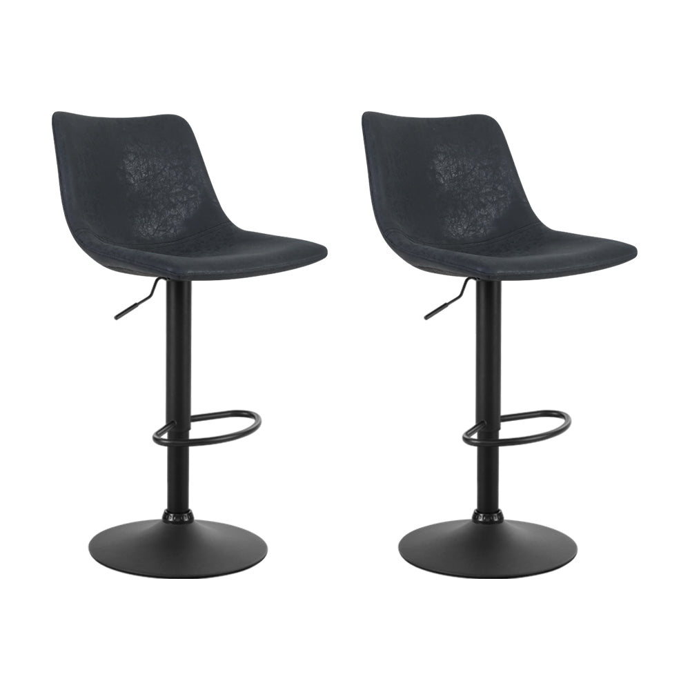 Artiss 2x Bar Stools Vintage Leather Swivel Gas Lift Black-0