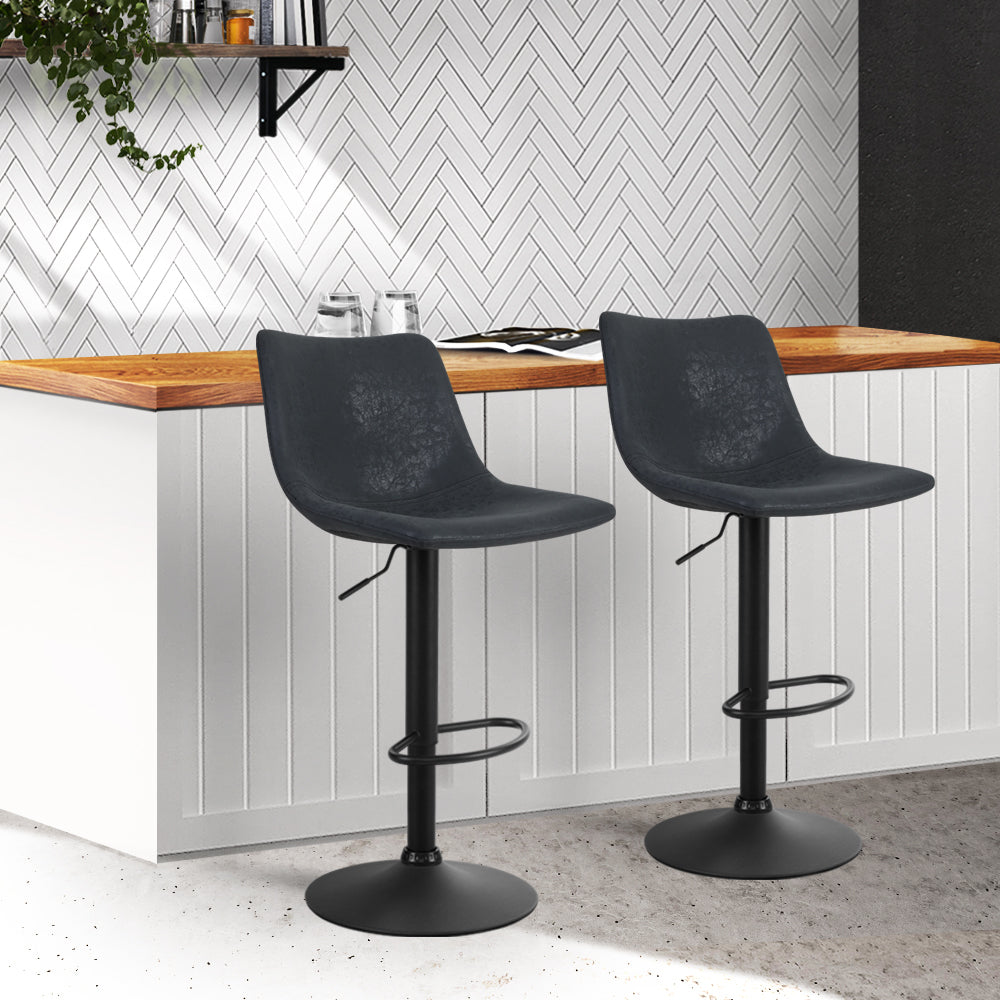 Artiss 2x Bar Stools Vintage Leather Swivel Gas Lift Black-7