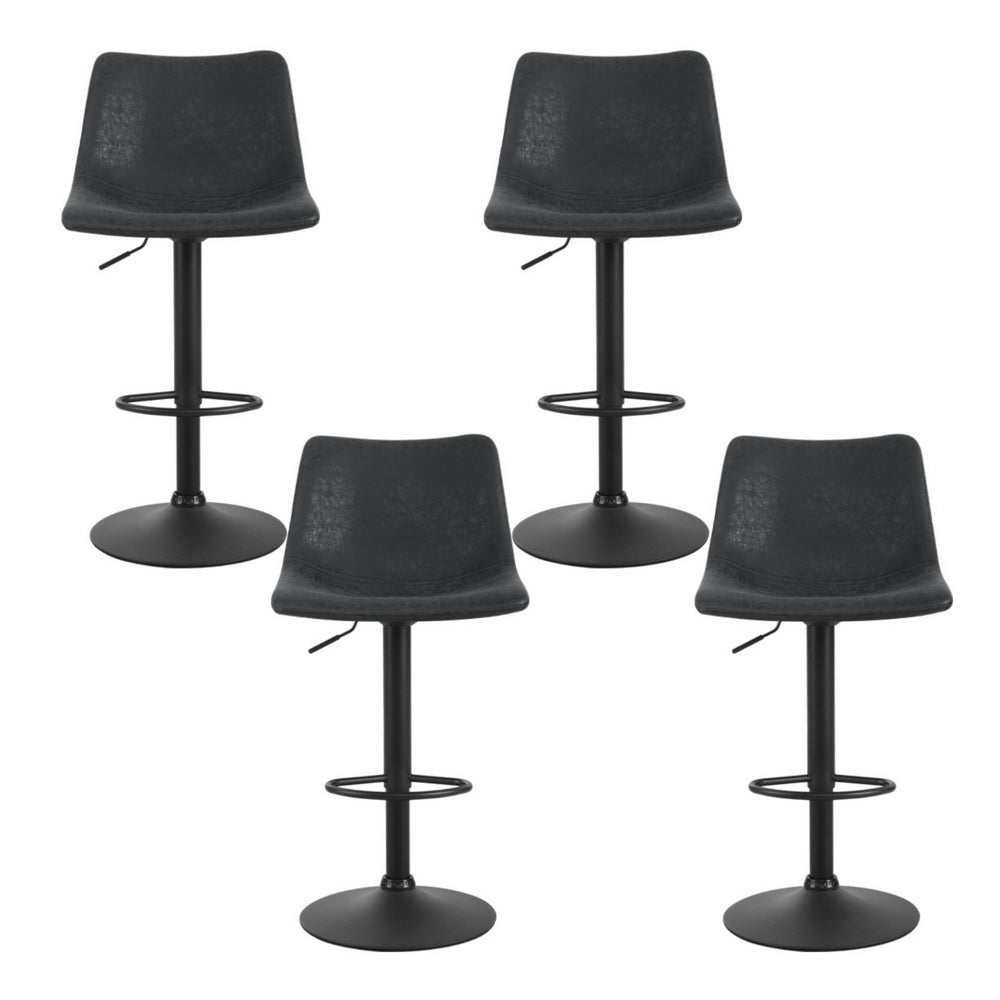 Artiss 4x Bar Stools Vintage Leather Swivel Gas Lift Black-2