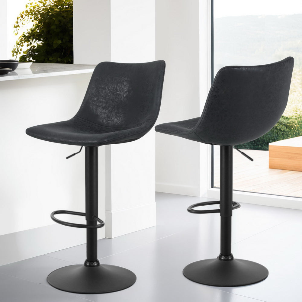 Artiss 4x Bar Stools Vintage Leather Swivel Gas Lift Black-6