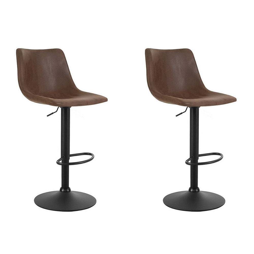 Artiss 2x Bar Stools Vintage Leather Swivel Gas Lift Brown-0