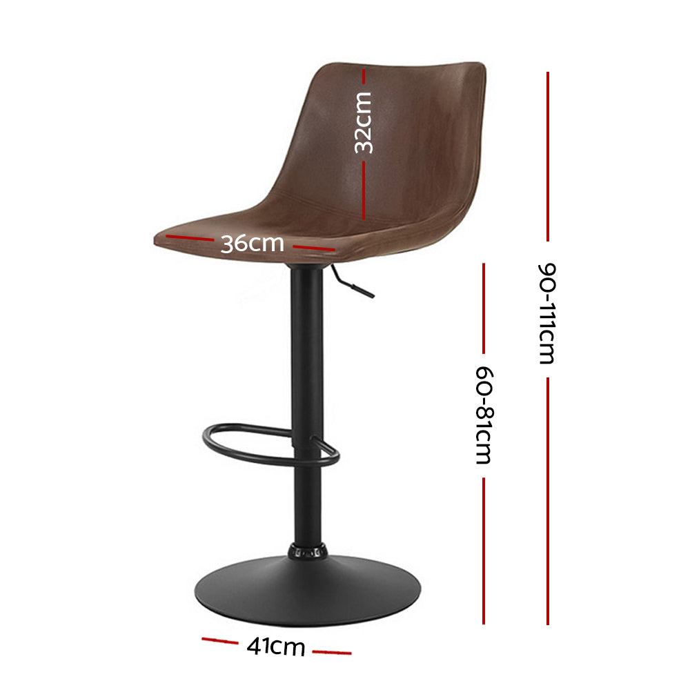 Artiss 2x Bar Stools Vintage Leather Swivel Gas Lift Brown-1