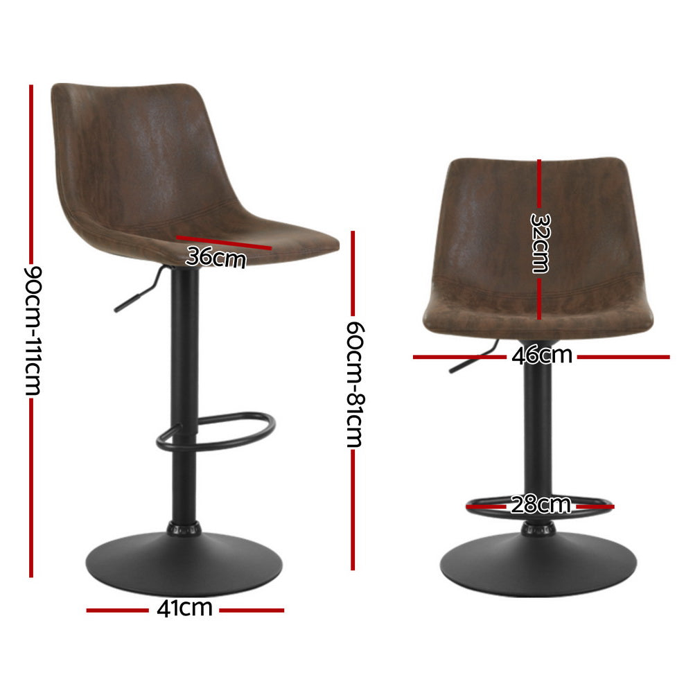 Artiss 4x Bar Stools Vintage Leather Swivel Gas Lift Brown-1