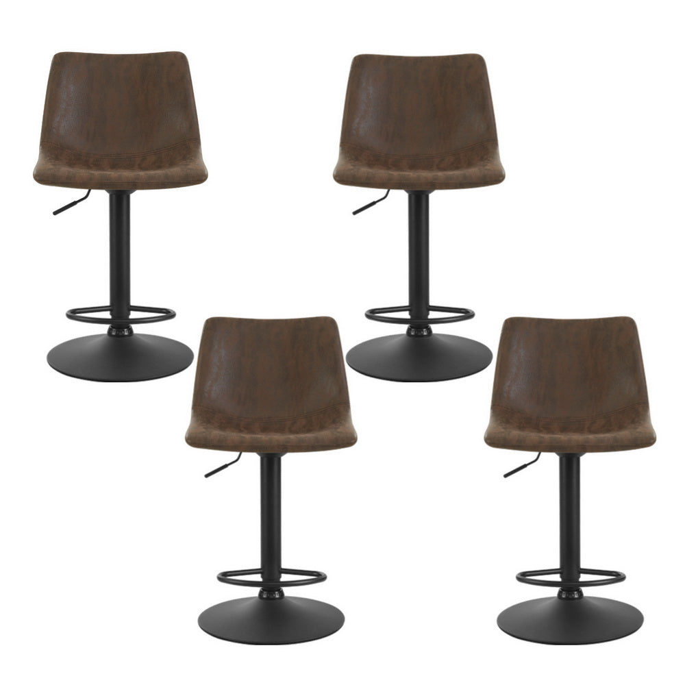 Artiss 4x Bar Stools Vintage Leather Swivel Gas Lift Brown-2