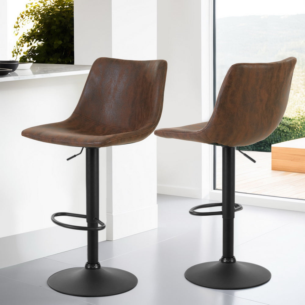 Artiss 4x Bar Stools Vintage Leather Swivel Gas Lift Brown-6