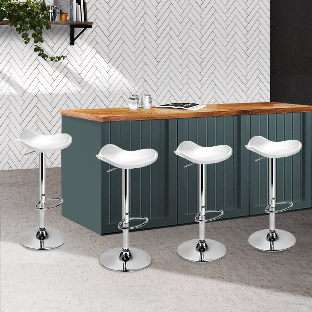 Artiss 4x Bar Stools Leather Gas Lift Chair White-7