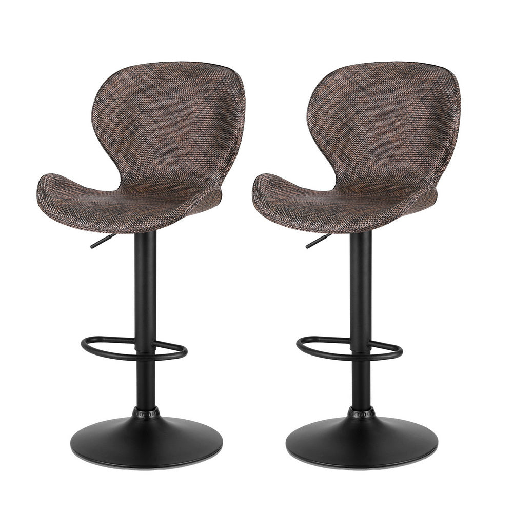 Artiss 2x Bar Stools Kitchen Swivel Gas Lift Counter Chair Wing PE Rattan Brown-0