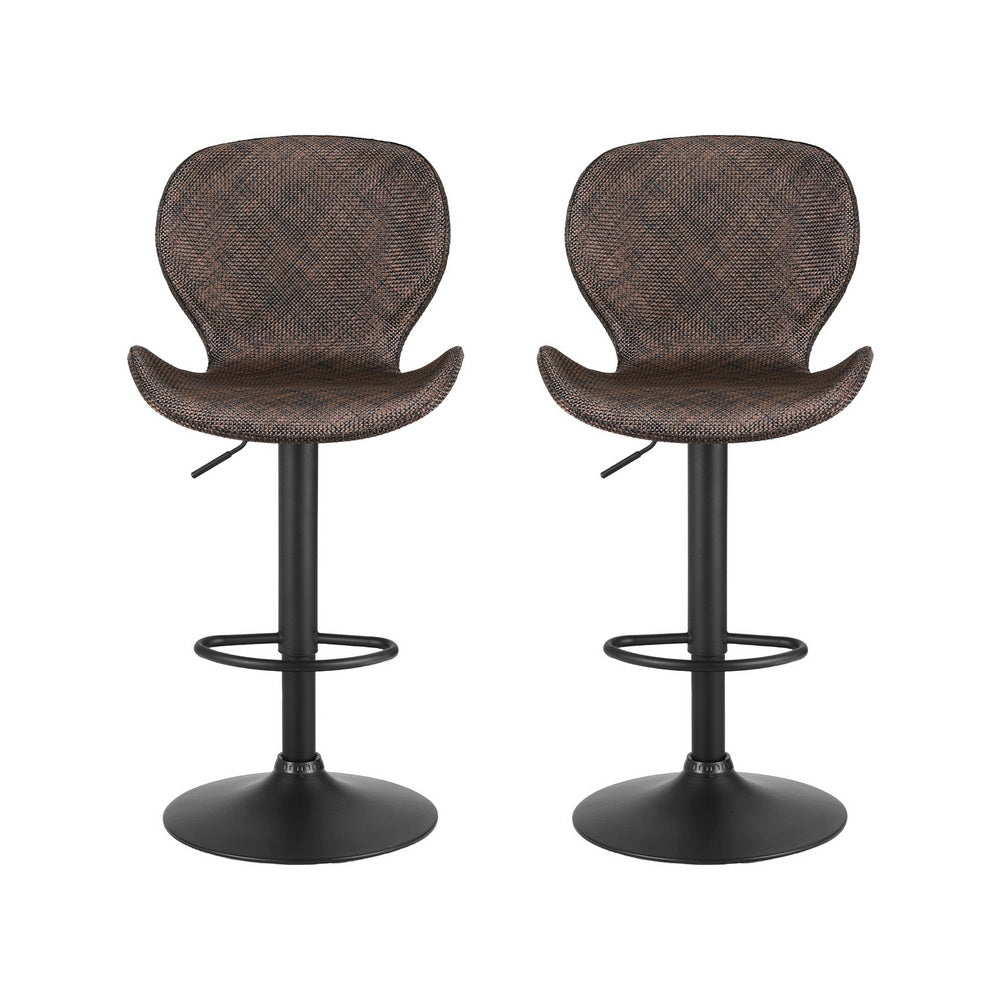 Artiss 2x Bar Stools Kitchen Swivel Gas Lift Counter Chair Wing PE Rattan Brown-2