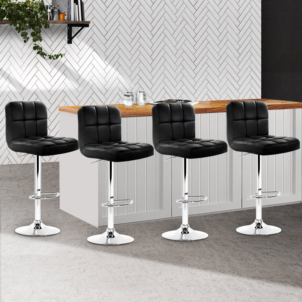 Artiss 4x Bar Stools Leather Gas Lift Black-7